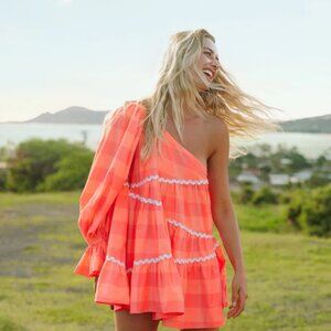 XL/XXL SUNDRESS_OFFICIAL SUNDRESS.US CONSTANCE SHORT DRESS GINGHAM NEON CORAL